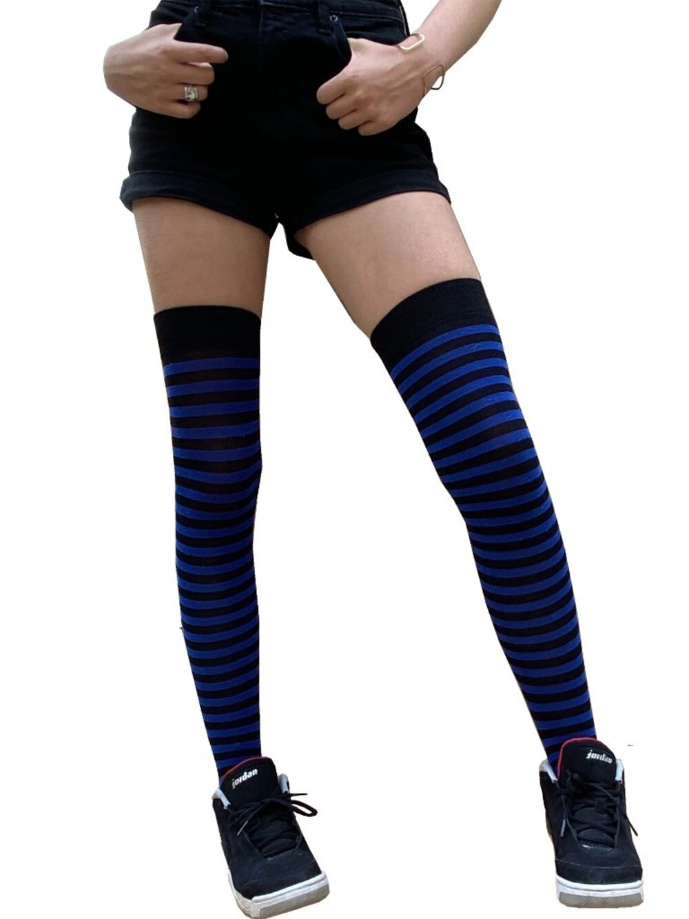 Black and Blue Over the Knee Socks